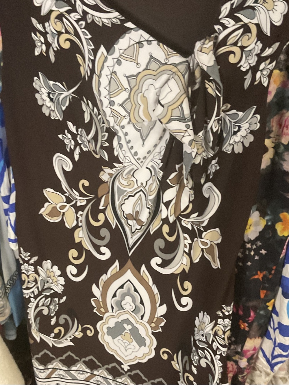 Carole Little Brown Floral Paisley Tie-Neck Dress